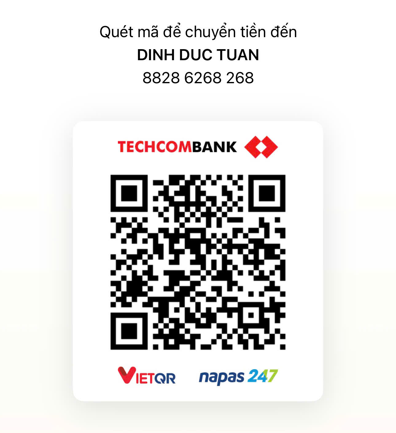 Mã VietQR Techcombank chuyển khoản đến DINH DUC TUAN 8828 6268 268